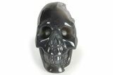 Polished Banded Agate Skull with Quartz Crystal Pocket #236991-1